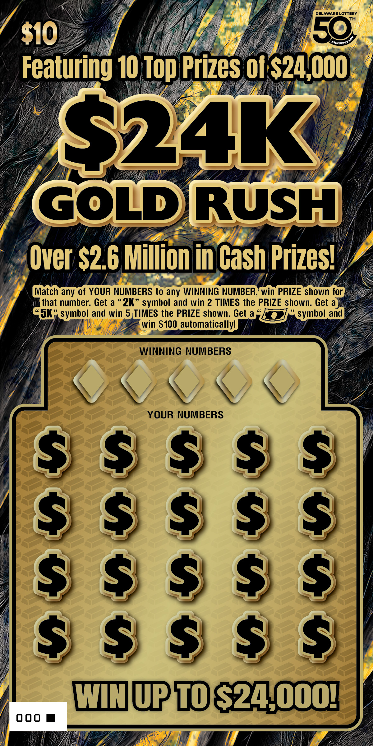 $24K GOLD RUSH — $10 Delaware scratch-off ticket