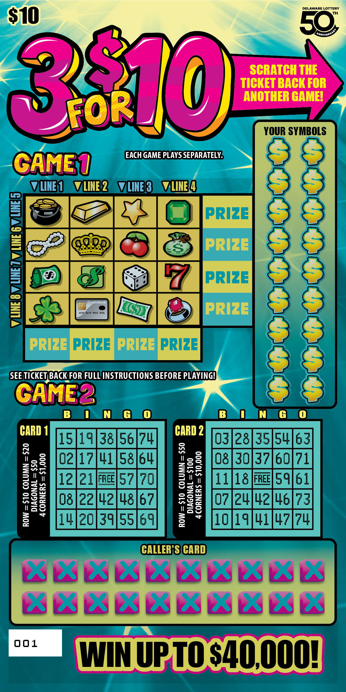3 for $10 — $10 Delaware scratch-off ticket