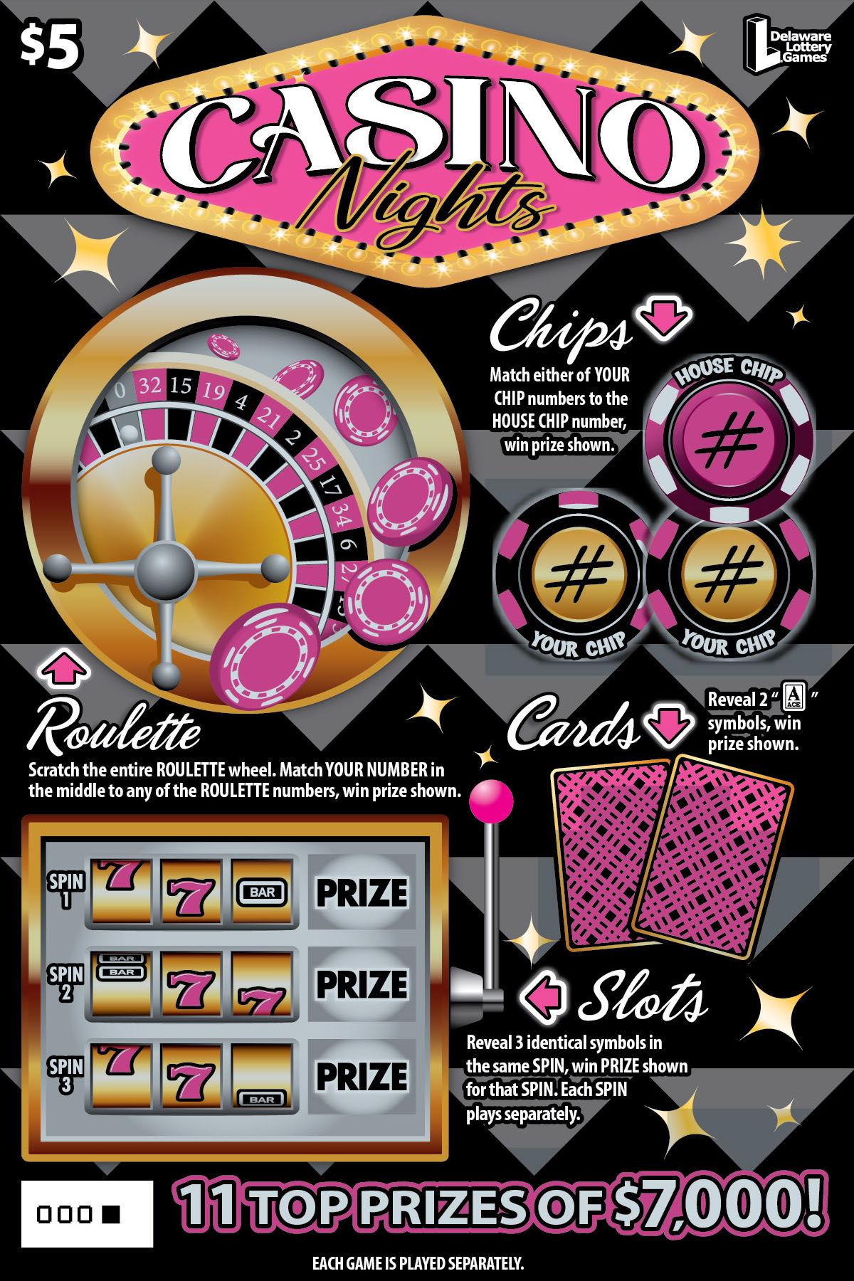 CASINO Nights — $5 Delaware scratch-off ticket