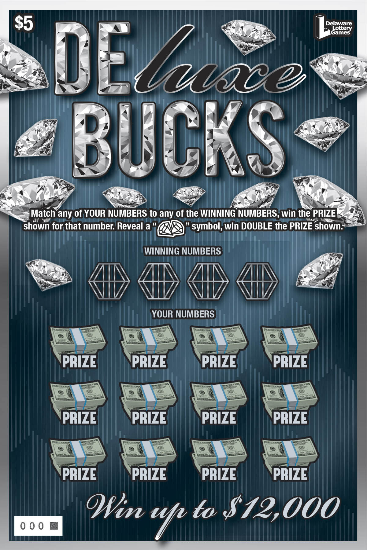 Deluxe Bucks — $5 Delaware scratch-off ticket