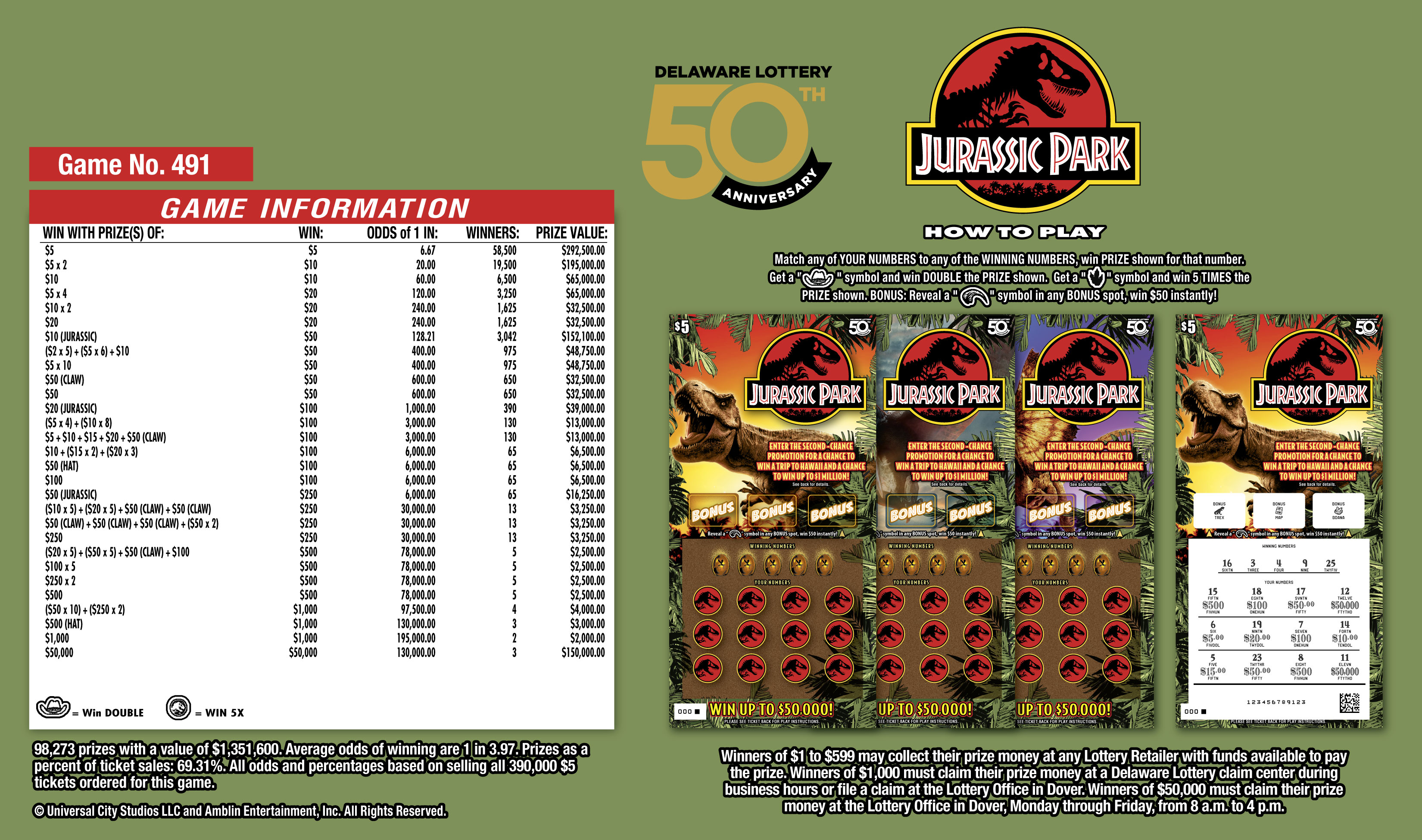 Jurassic Park scratch-off ticket