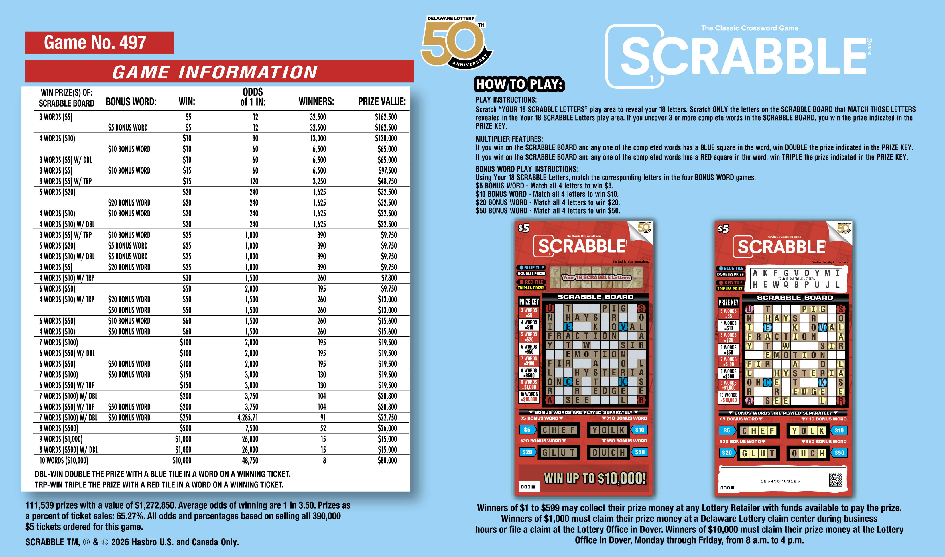 Scrabble Crossword scratch-off ticket